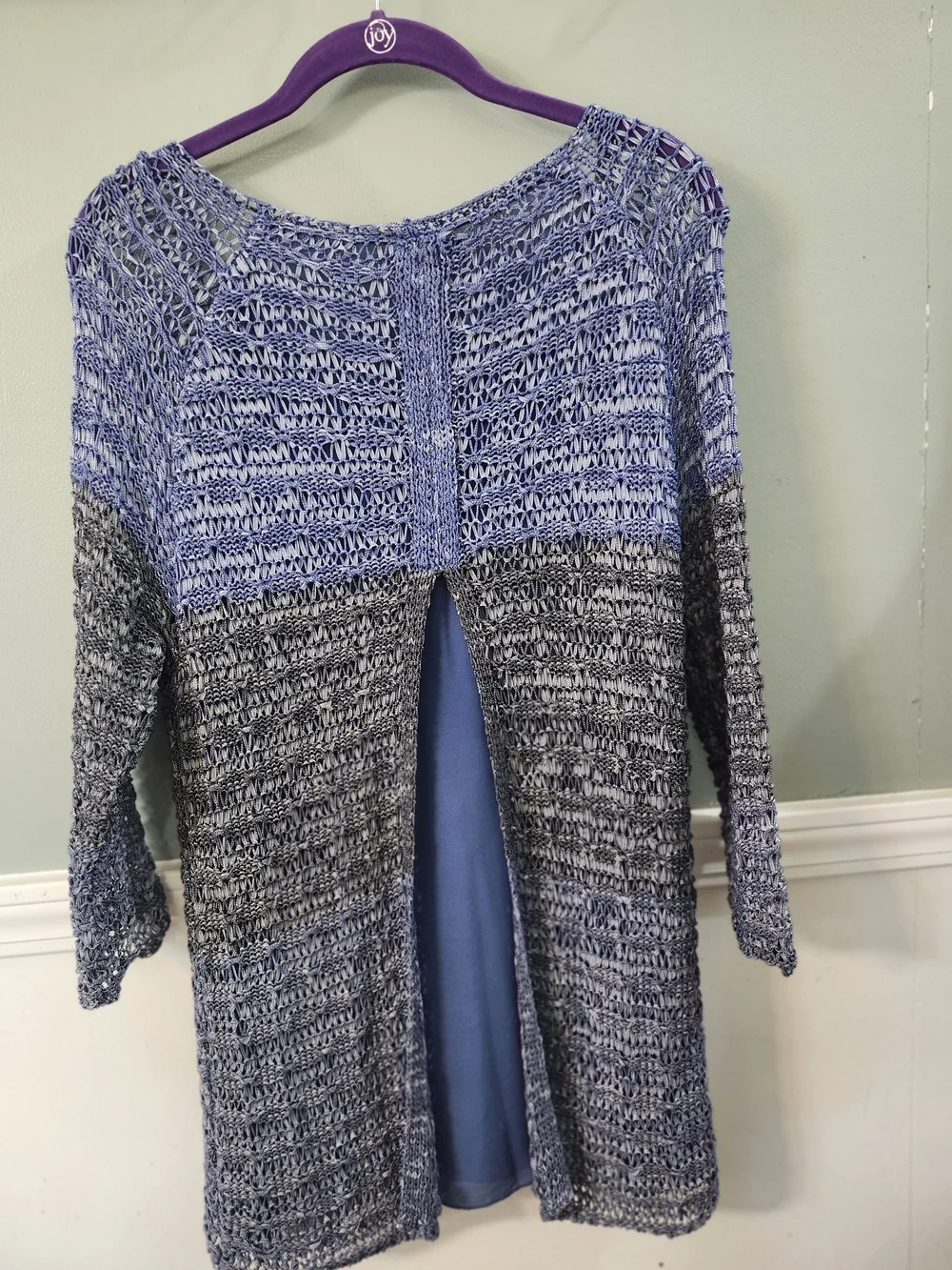 Renuar Blue Gradient Open-Knit Scoop Neck Sweater